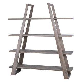 Four-shelf apex unit made from light weathered wood, shown from an angle against a white background.
