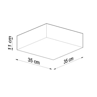 Technical drawing showing the dimensions of the square light fitting: 35 cm wide, 35 cm deep, 11 cm high.