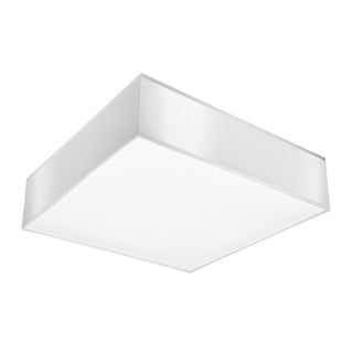 White square ceiling lamp fitting with a translucent diffuser, shown at an angle in a studio shot.
