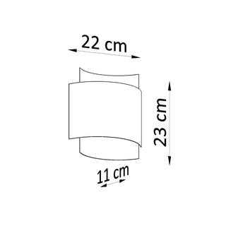 Line drawing of the wall lamp with dimensions: 22 cm wide, 23 cm high, 11 cm deep.