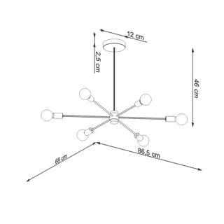 Dimensional drawing of the LANGO chandelier, including 46 cm drop and 86.5 cm width.