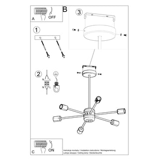 Technical line drawing showing the assembly and installation instructions for the LANGO chandelier.