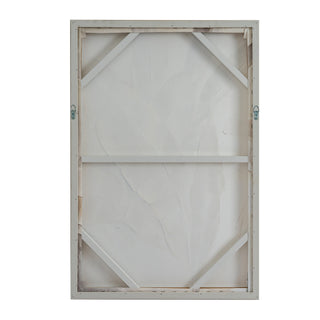Reverse view of the canvas artwork showing the wooden stretcher frame, diagonal braces, and attached metal hanging loops.