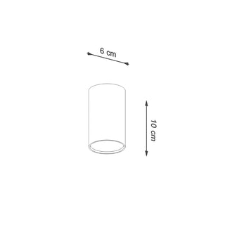 Schematic drawing of the white ceiling lamp showing 6 cm diameter and 10 cm height measurements.