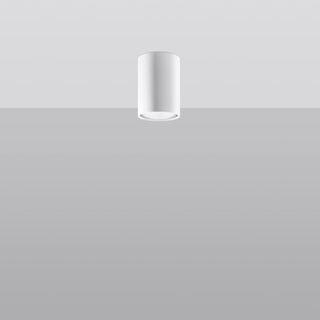 White cylindrical ceiling lamp viewed from a slight angle, showing the depth of the housing and recessed light.