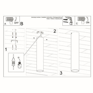 Installation instructions diagram detailing wiring, mounting bracket, and fixture attachment.