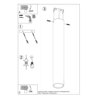Installation diagram for the cylindrical light fitting, detailing the mounting bracket and electrical connections.
