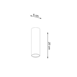 Technical diagram showing the cylindrical shade dimensions: 6 cm diameter and 20 cm height.