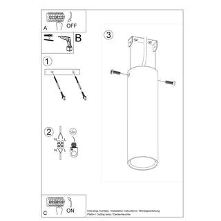 Installation instructions diagram for the ceiling lamp, showing wiring and mounting.