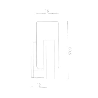 Technical line drawing showing the wall lamp's dimensions: 30.5 cm high, 16 cm wide, and 12 cm deep.