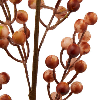 Close detail shot of the artificial berries showing mottled brown and pale pink colouring on thin brown stems.
