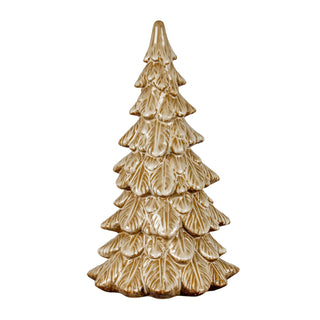 Plain front-on view of the large ceramic tree decoration with textured, glossy light brown finish.
