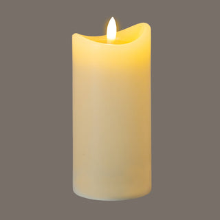 Plain front-on shot of the cream LED candle switched on, highlighting the natural glow effect.