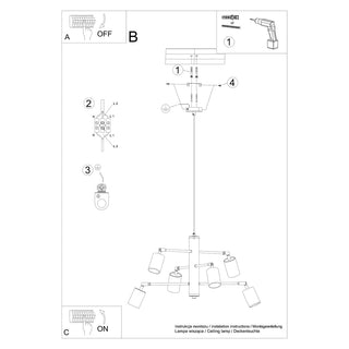 Technical diagram detailing the installation and wiring instructions for the chandelier.