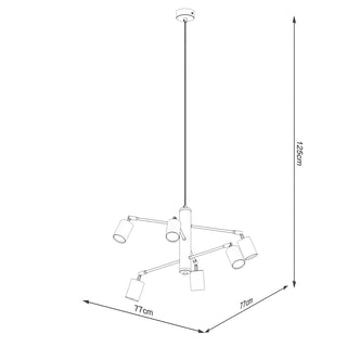 Technical drawing showing the chandelier dimensions: 125cm height and 77cm width.