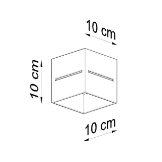 Line drawing illustrating the ceiling light's dimensions, measuring 10 cm on all sides.
