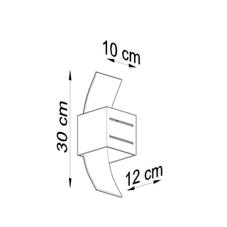 Technical drawing showing the wall lamp dimensions: 30 cm high, 12 cm wide, and 10 cm deep.