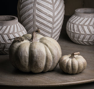 Lucidora - Carved Wood Effect Small Squat Pumpkin - Ornaments