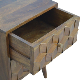 Lucidora - Chestnut Cube Carved Bedside - Bedside Cabinets