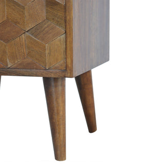 Lucidora - Chestnut Cube Carved Bedside - Bedside Cabinets