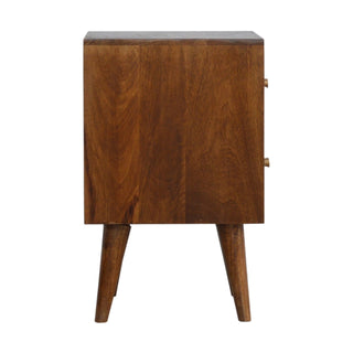 Lucidora - Chestnut Cube Carved Bedside - Bedside Cabinets