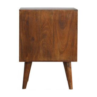 Lucidora - Chestnut Cube Carved Bedside - Bedside Cabinets