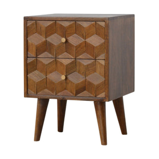 Lucidora - Chestnut Cube Carved Bedside - Bedside Cabinets