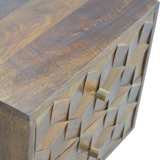 Lucidora - Chestnut Cube Carved Bedside - Bedside Cabinets