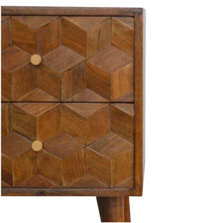Lucidora - Chestnut Cube Carved Bedside - Bedside Cabinets