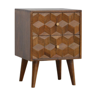 Lucidora - Chestnut Cube Carved Bedside - Bedside Cabinets