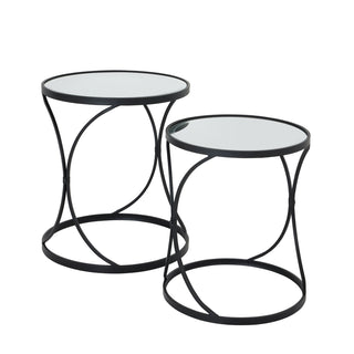 Lucidora - Concaved Set Of Two Black Mirrored Side Tables - End Tables