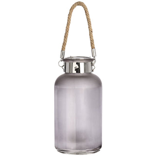 Lucidora - Frosted Grey Glass Lantern with Rope Detail and LED - Ornaments