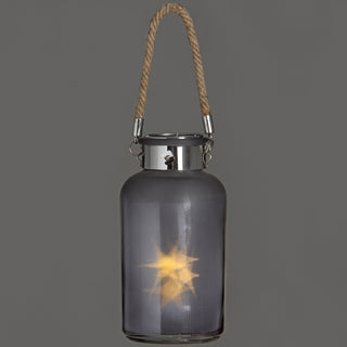 Lucidora - Frosted Grey Glass Lantern with Rope Detail and LED - Ornaments