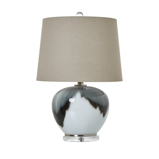 Lucidora - Grey Glass Table Lamp With Linen Shade - Table Lamps