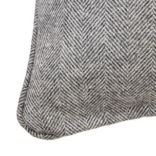Lucidora - Grey Herringbone Pure Wool Cushion With Piped Edge - Cushions