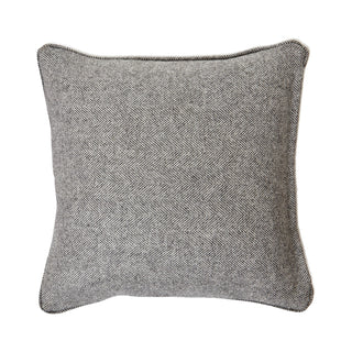 Lucidora - Grey Herringbone Pure Wool Cushion With Piped Edge - Cushions