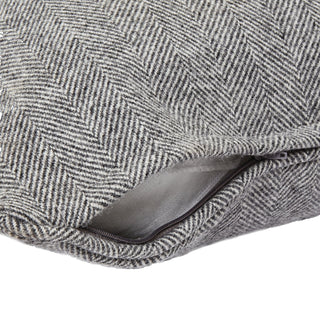Lucidora - Grey Herringbone Pure Wool Cushion With Piped Edge - Cushions