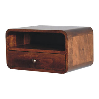 Lucidora - Large Chestnut Curve Upper Slot Floating Bedside - Bedside Cabinets