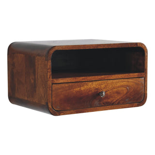 Lucidora - Large Chestnut Curve Upper Slot Floating Bedside - Bedside Cabinets