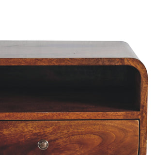 Lucidora - Large Chestnut Curve Upper Slot Floating Bedside - Bedside Cabinets