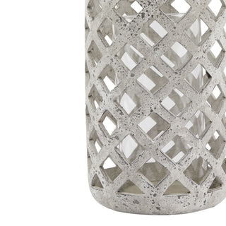 Lucidora - Large Grey Stone Effect Hurricane Lantern - Lanterns