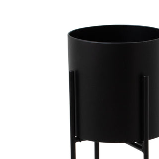 Lucidora - Large Matt Black Cylindrical Planter On Black Frame - Planters