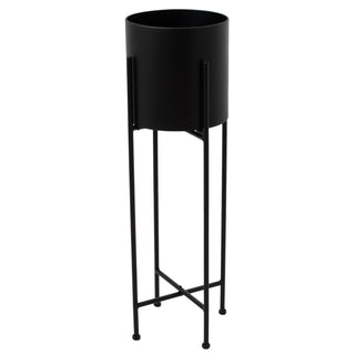 Lucidora - Large Matt Black Cylindrical Planter On Black Frame - Planters