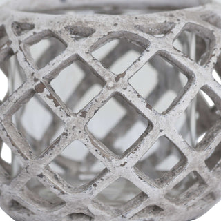 Lucidora - Large Round Ceramic Lattice Hurricane Lantern - Candle Holders