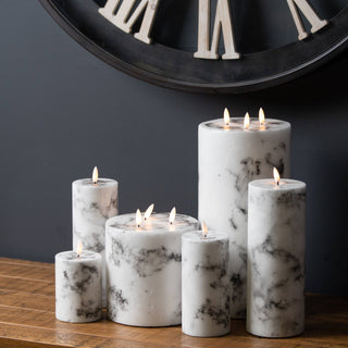 Lucidora - Luxe Collection Natural Glow 3x8 Marble Effect LED Candle - Flameless Candles
