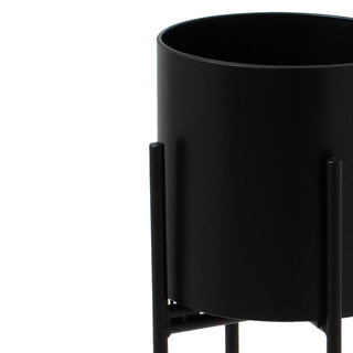 Lucidora - Matt Black Cylindrical Planter On Black Frame - Planters