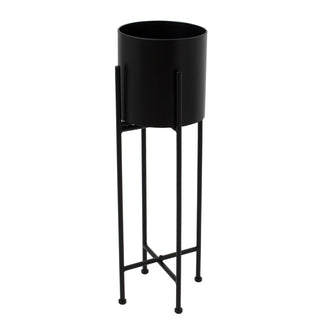 Lucidora - Matt Black Cylindrical Planter On Black Frame - Planters