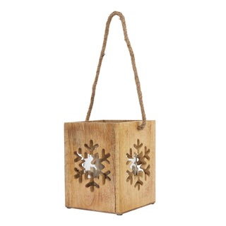 Lucidora - Natural Wooden Large Snowflake Tealight Candle Holder - Candle Holders