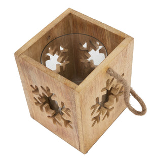 Lucidora - Natural Wooden Large Snowflake Tealight Candle Holder - Candle Holders