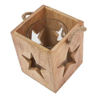 Lucidora - Natural Wooden Large Star Tealight Candle Holder - Candle Holders